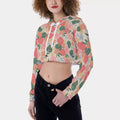 Women's 3D Digital Floral Crop Top Hoodie - Long Sleeve Slim Fit Summer Graphic Pullover
