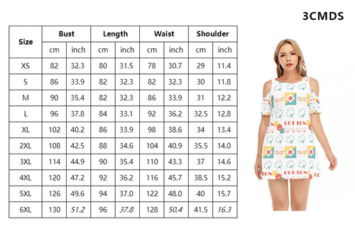 Women's 3D Digital Graphic Cold Shoulder Dress - Short Sleeve Slim Fit Mini Shift Dress