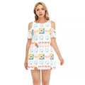 Women's 3D Digital Graphic Cold Shoulder Dress - Short Sleeve Slim Fit Mini Shift Dress