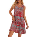 Women's 3D Digital Paisley Print A-Line Dress - Sleeveless Slim Fit Summer Flare Sundress