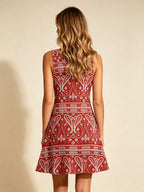 Women's Red Paisley Print Sleeveless A-Line Mini Dress