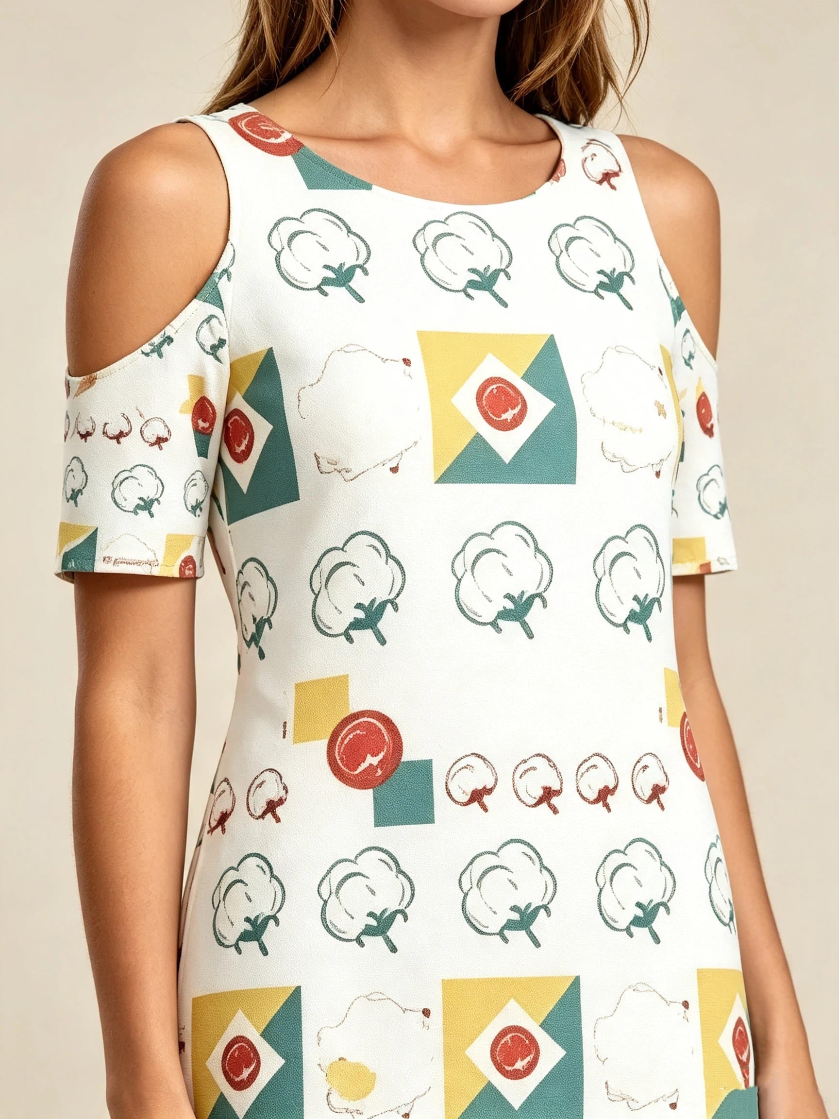 Women's White Multi-Color Print Cold Shoulder Mini Dress