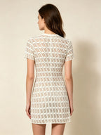 Women's Beige Geometric Triangle Print Short Sleeve Mini Dress