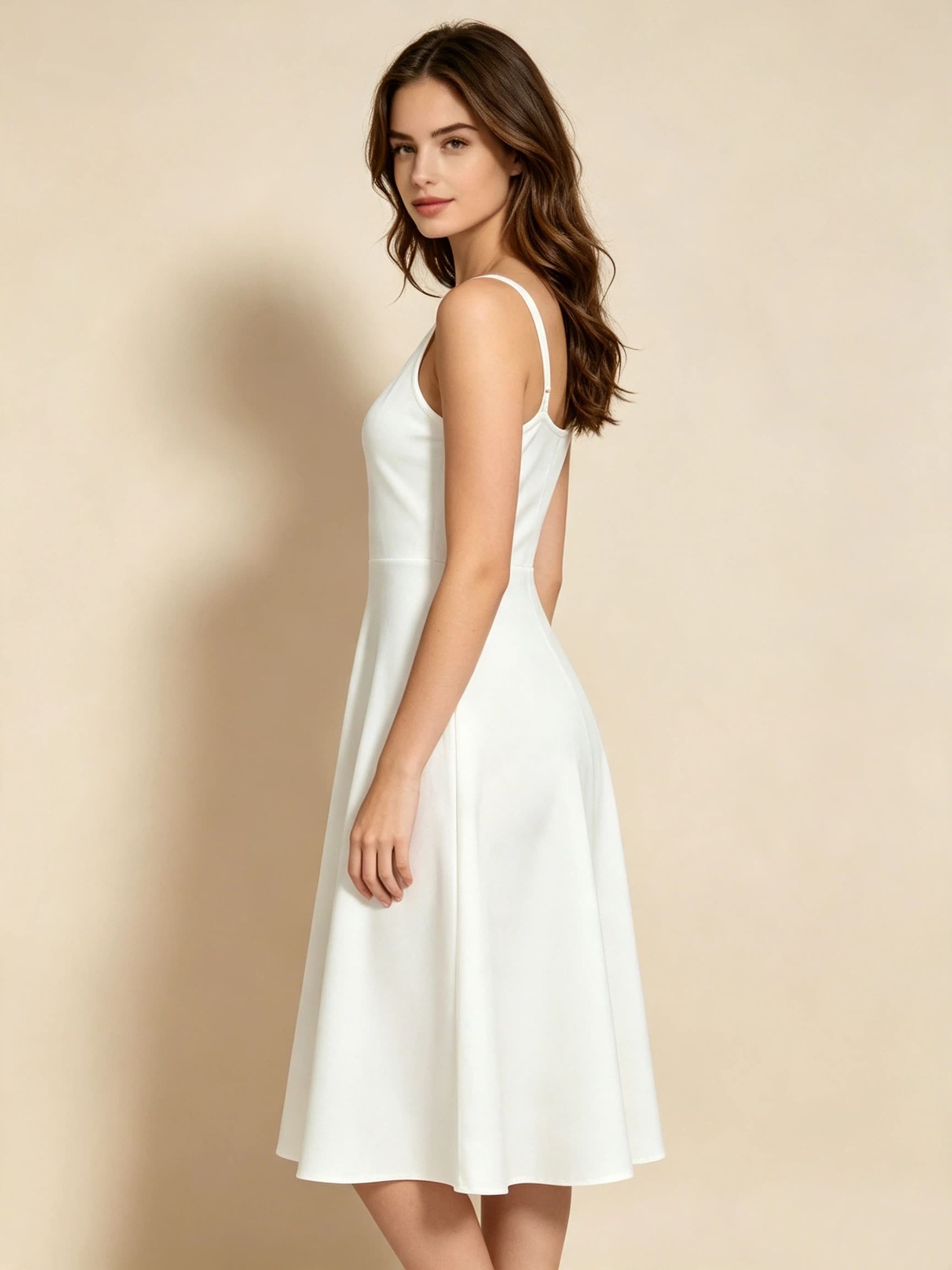 Women's White Sleeveless A-Line Midi Dress
