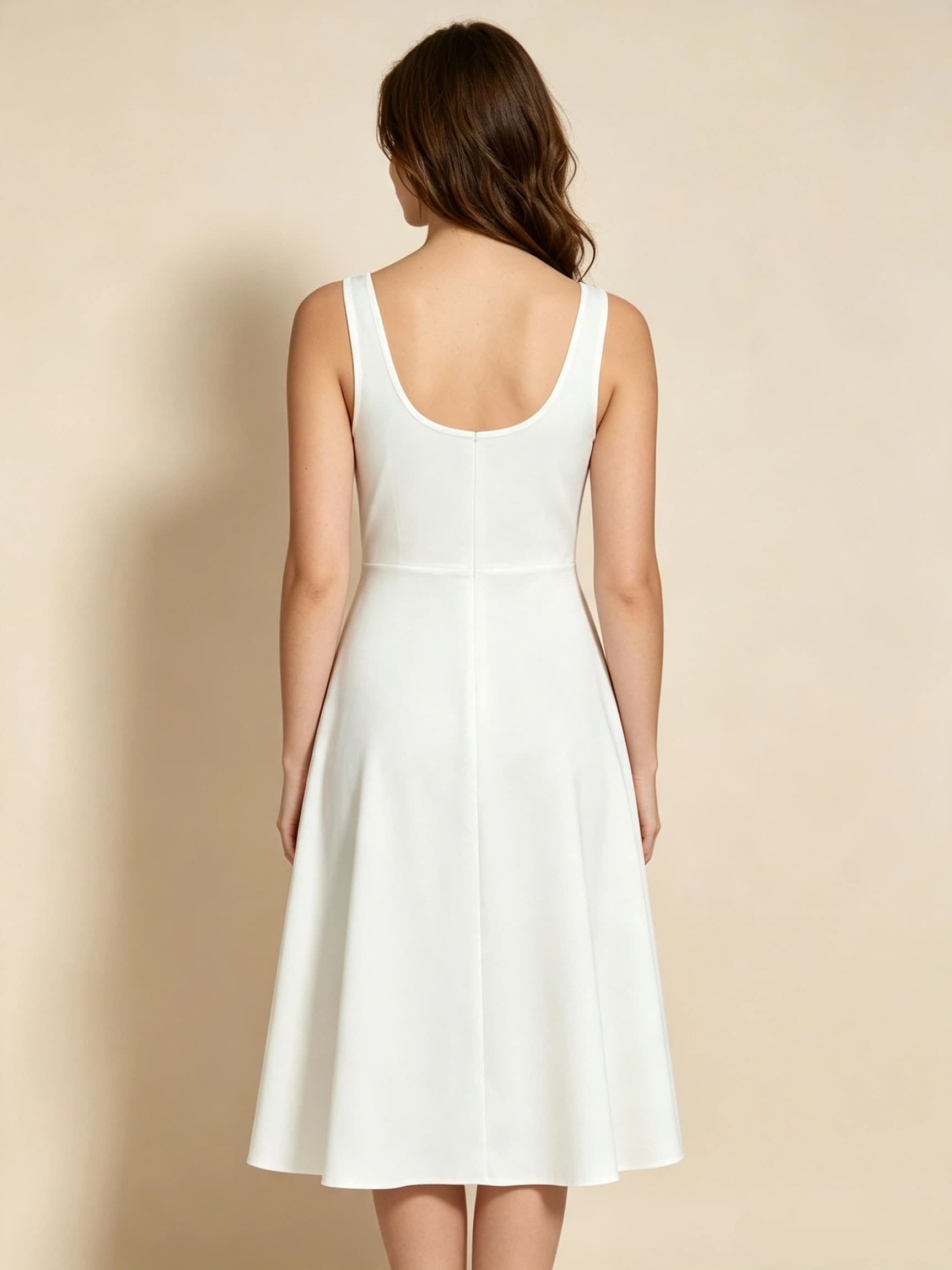Women's White Sleeveless A-Line Midi Dress