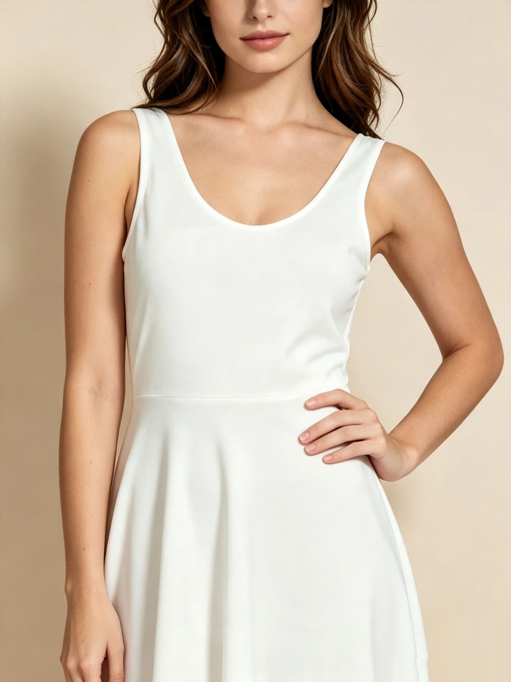 Women's White Sleeveless A-Line Midi Dress