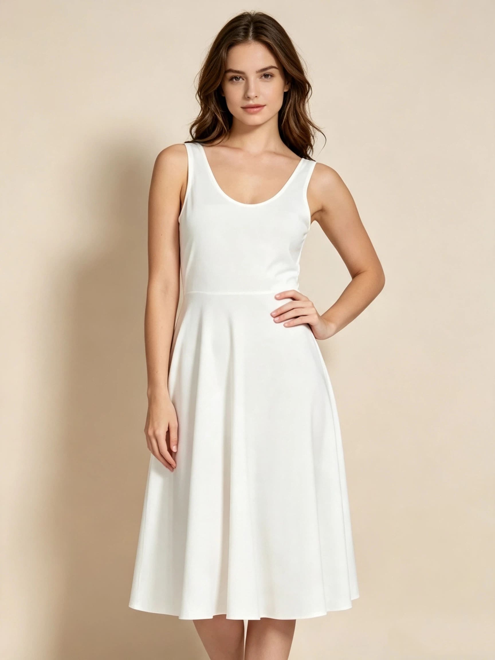 Women's White Sleeveless A-Line Midi Dress