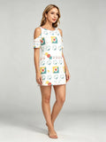 Women's White Multi-Color Print Cold Shoulder Mini Dress