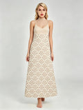 Women's Beige Fan Geometric Print Spaghetti Strap V-Neck Maxi Dress